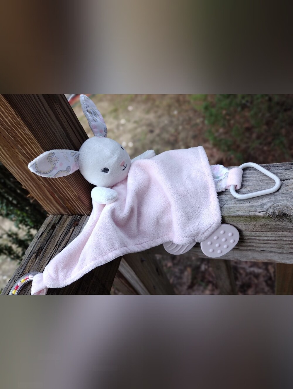 Plush Bunny Lovey Comfort Blankie in Light Pink